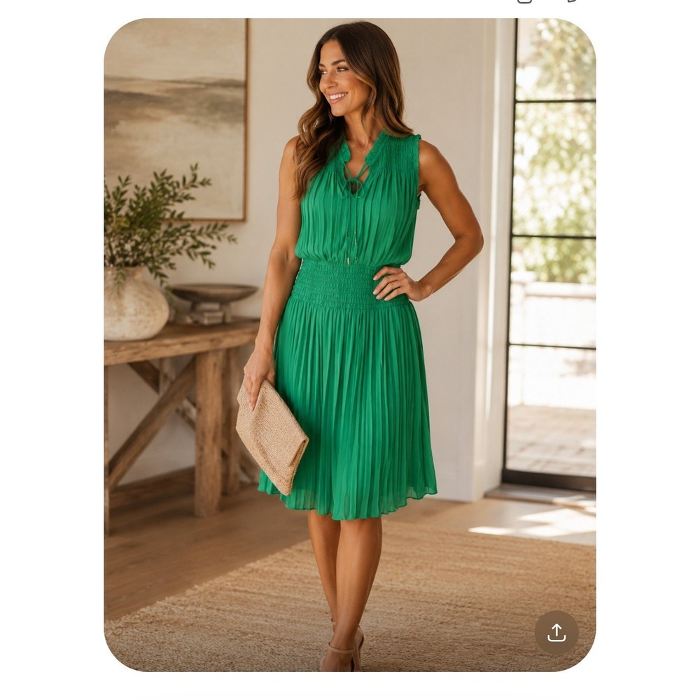 Skies Are Blue Curvy Green Pleated Smocked Waist Midi Dress 3X NWT 198166